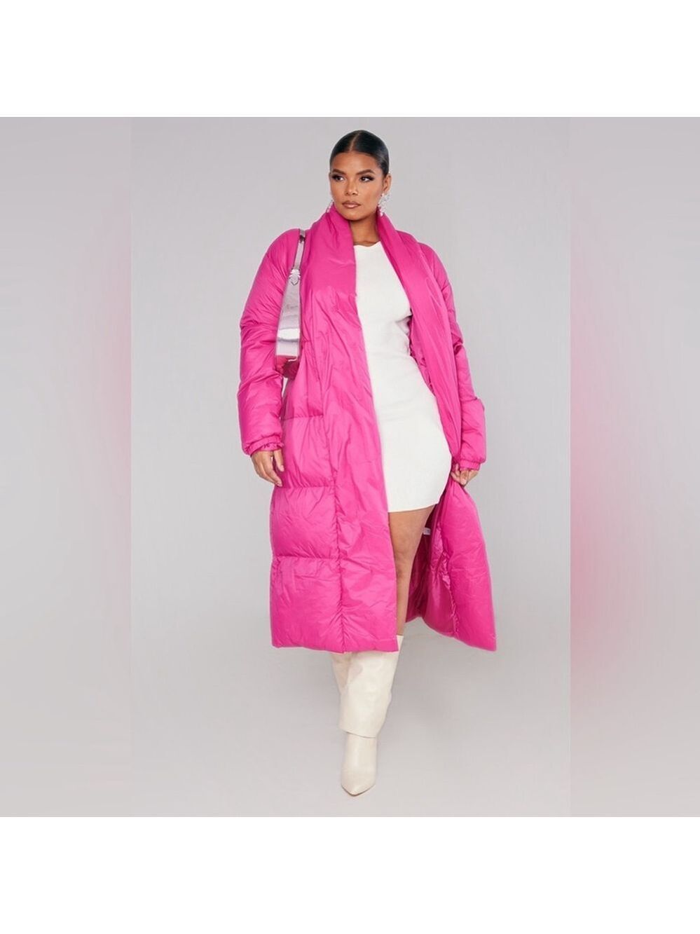 ** NEW PrettyLittleThings Hot Pink Long Puffer Wrap Coat Size US14/ UK 18